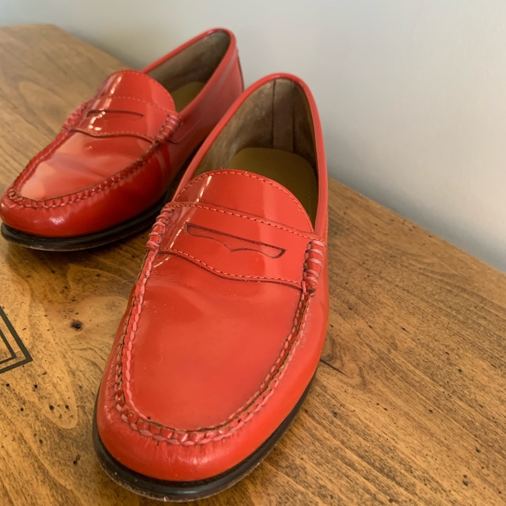 Red Patent Leather Penny Loafers Size 8